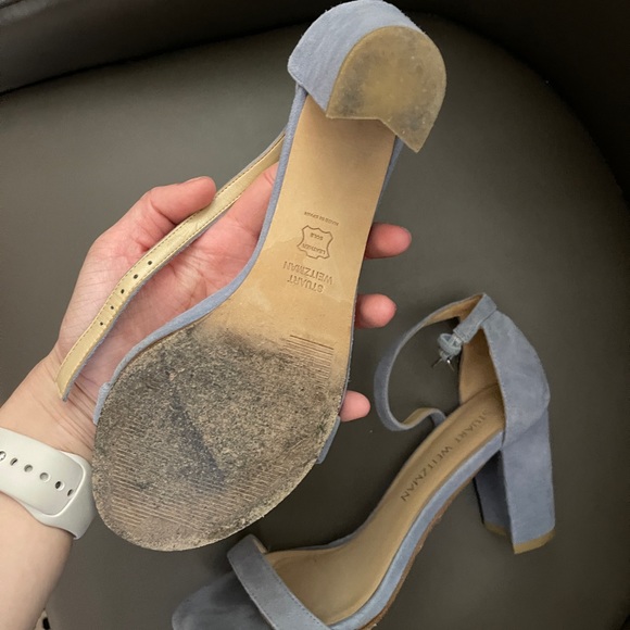 Stuart Weitzman Sandals light blue suede sandals rare color, thick heels 5.5cm - Picture 2 of 4
